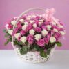 100 Purple and White Roses in a Basket