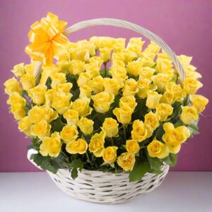 100 Yellow Roses in a Basket