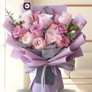 12 Light Pink Roses Bouquet with Fillers