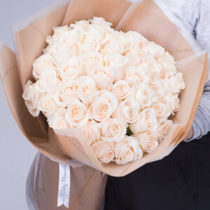 50 Premium White Roses Bouquet