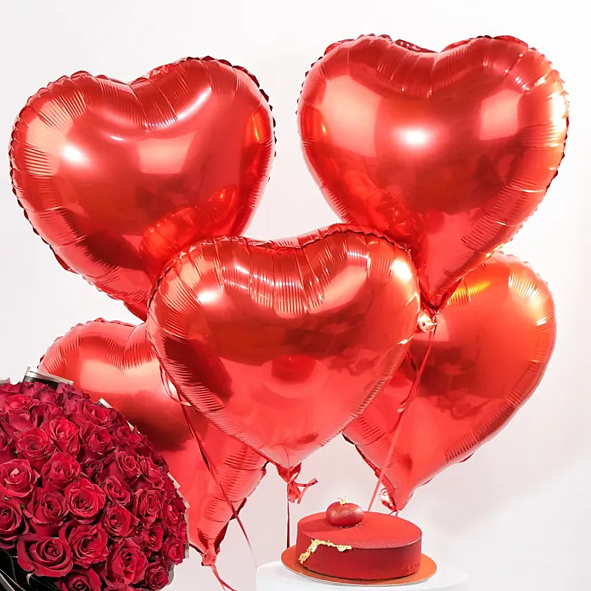 Red Roses With Balloon And Cake - Image 5