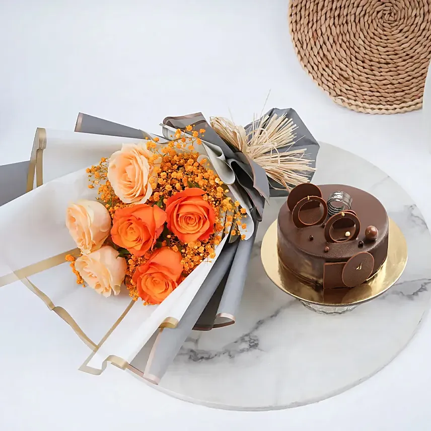 Chocolate Fudge Cake and Roses Bundle - Image 2