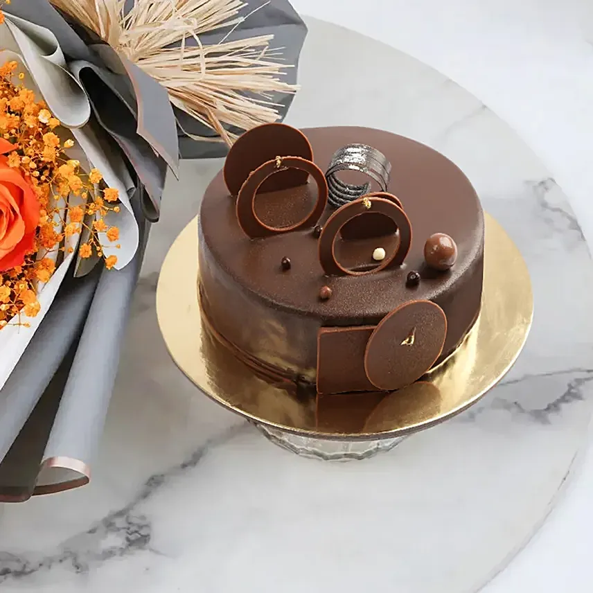 Chocolate Fudge Cake and Roses Bundle - Image 3