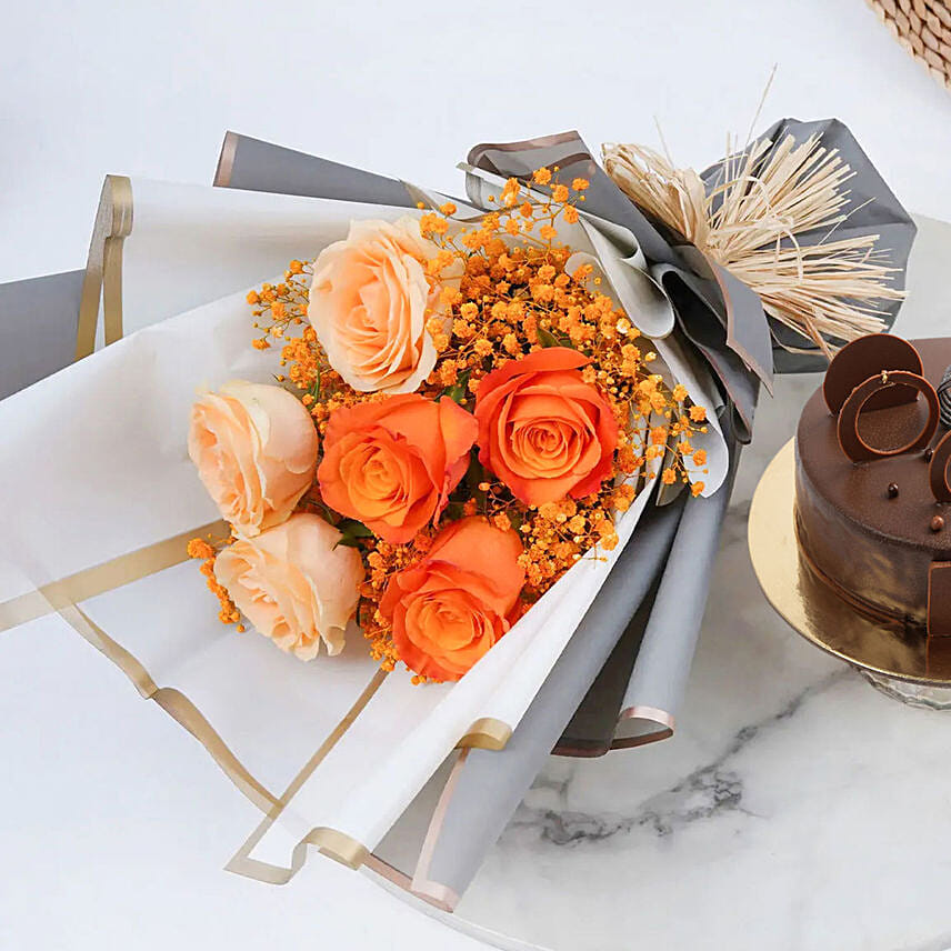 Chocolate Fudge Cake and Roses Bundle - Image 4