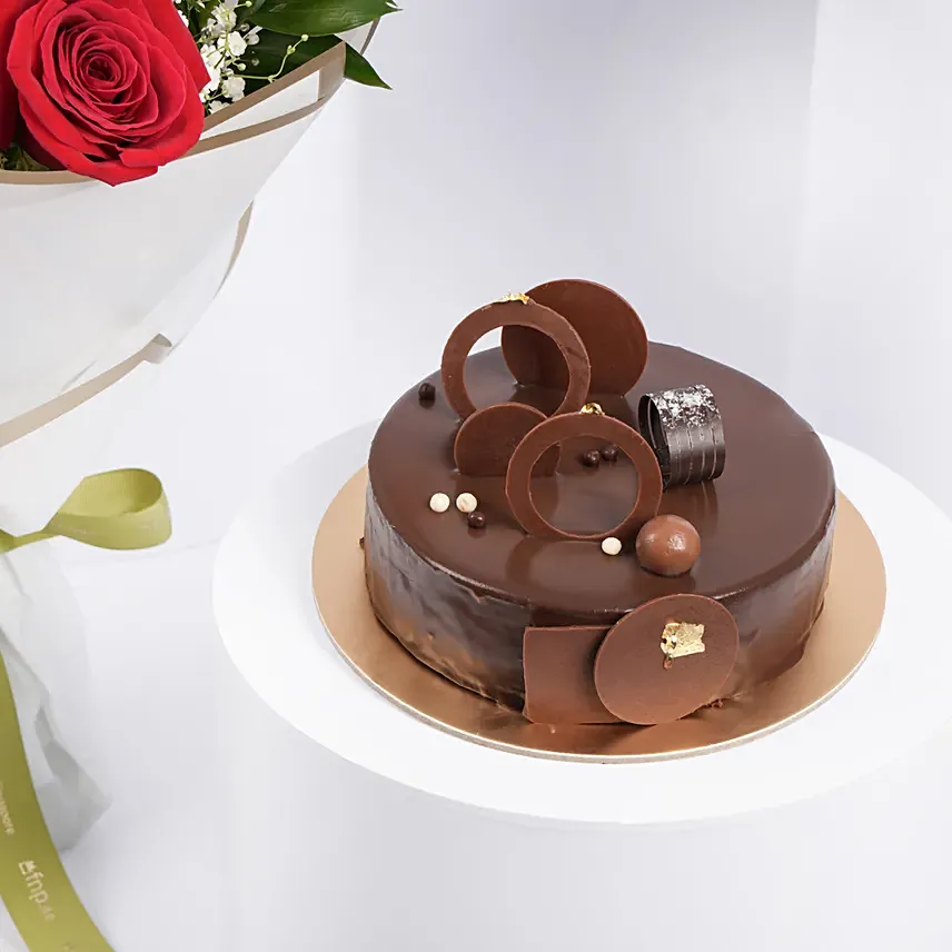 Dozen Multi Roses with Fudge Cake - Image 3