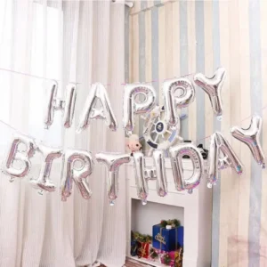 Happy Birthday Silver Letter Balloons