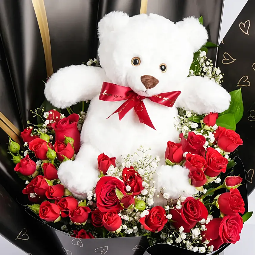 Red Roses with Eddy Teddy - Image 2