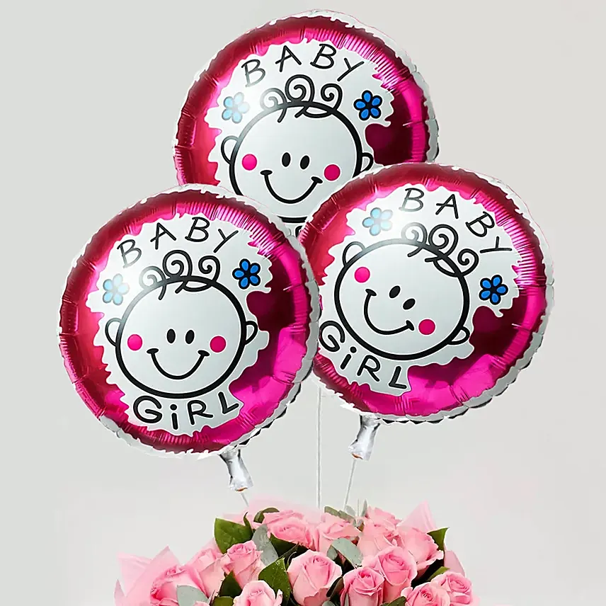 Pink Roses Bouquet with Balloons - Image 3