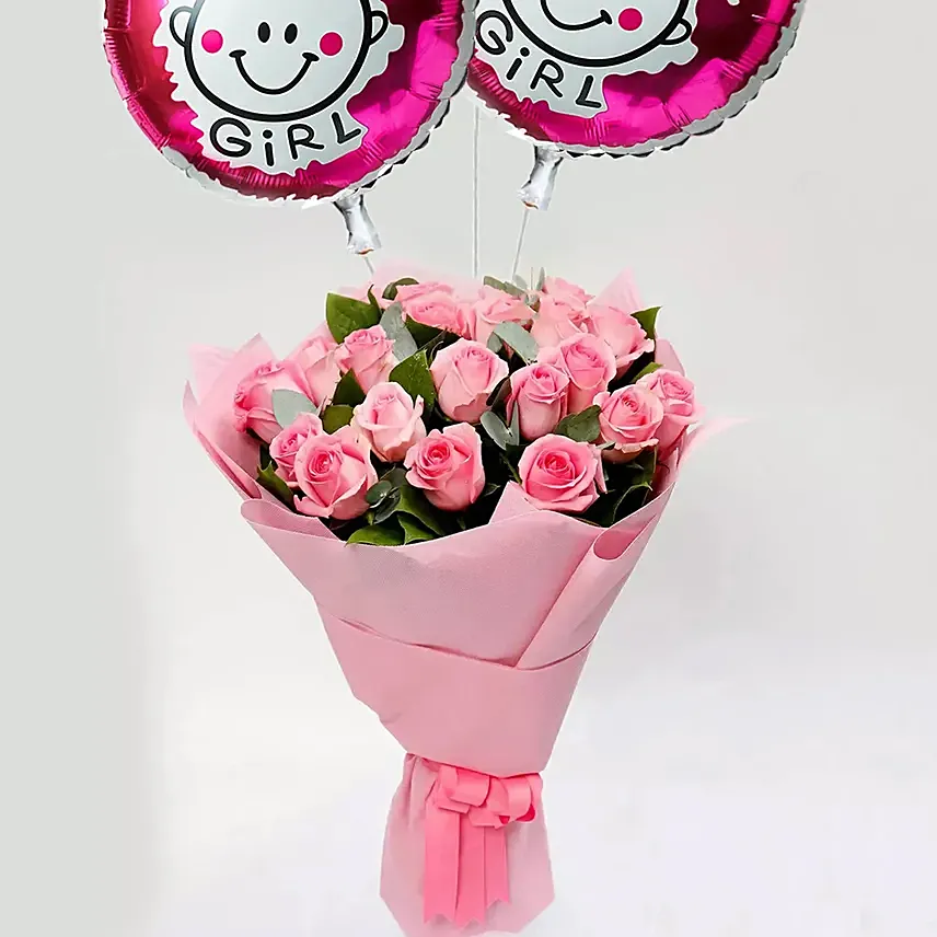 Pink Roses Bouquet with Balloons - Image 4