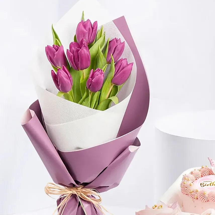Purple Tulips and Bento Cake Combo - Image 4