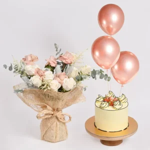 Rose Affection Cake and Balloons