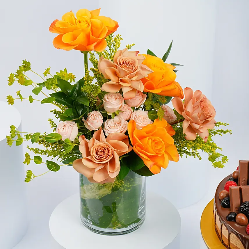 Roses Arrangement with Chocolate Feast Cake - Image 4