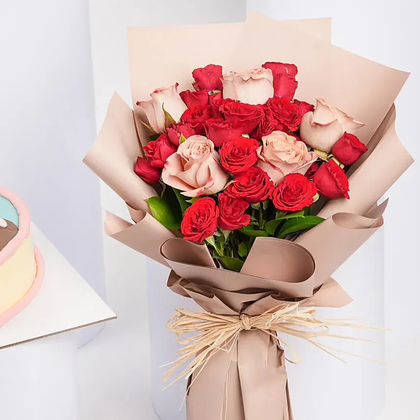 Roses Bouquet with Teddy Celebration Cake - Image 3